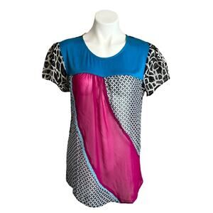 Shop Therapy T Shirt Patchwork Boho Top Sheer Lightweight Short Sleeved Y2K M/L